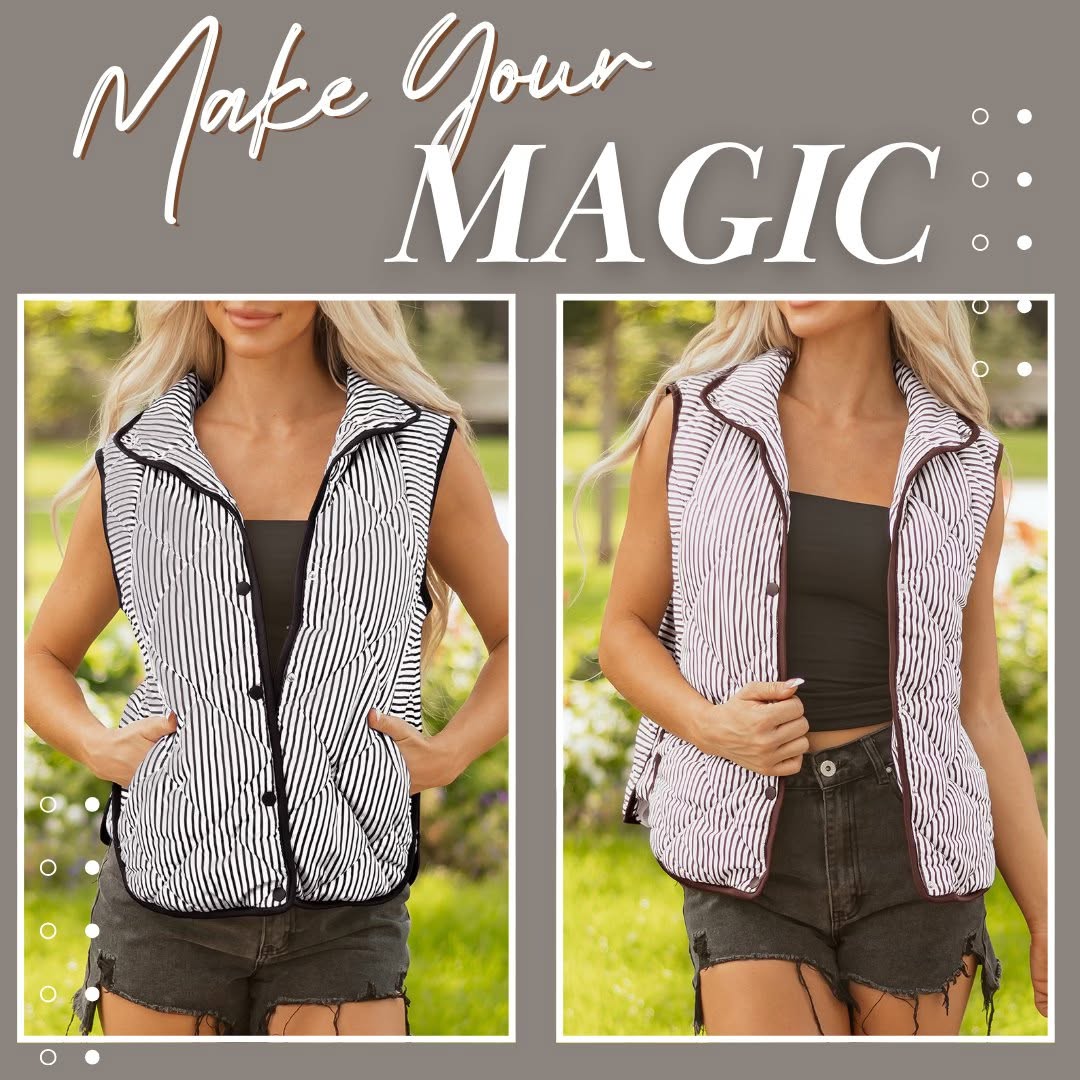 Stripe Snap Button Vest