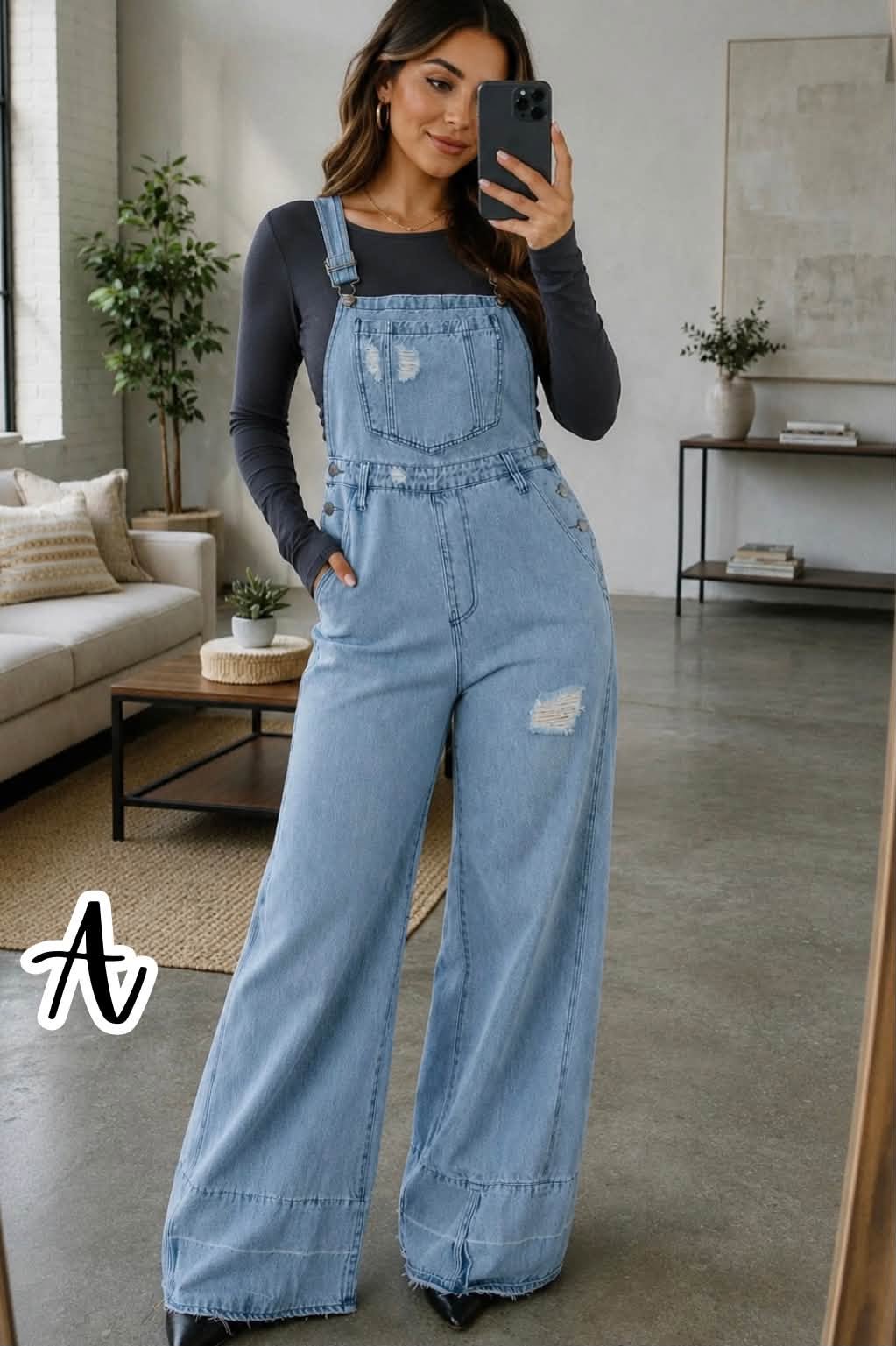 Blue Retro Distressed Jumpsuit
