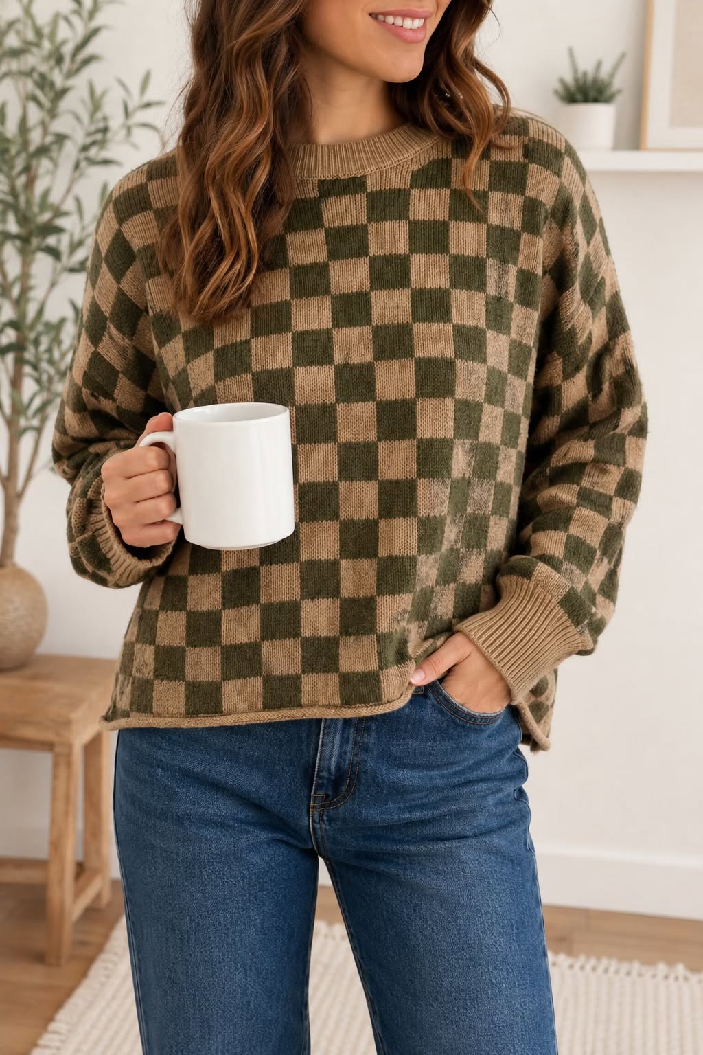 Checkered Knit Sweater