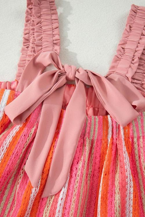 Pink Stripe Ruffled Flowy Dress