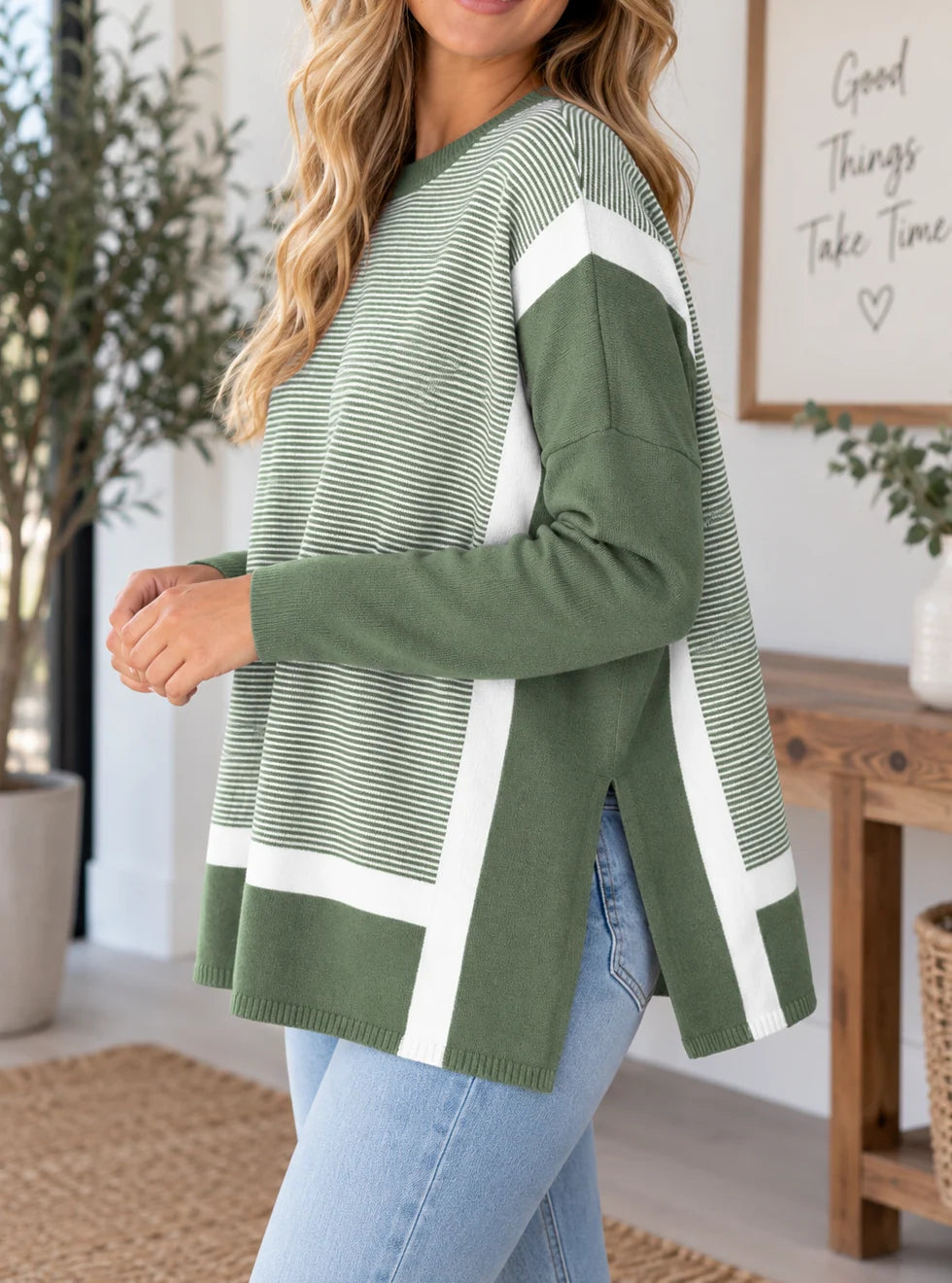 Stripe Colorblock Tunic Sweater