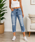Blue Distressed Capri Jeans