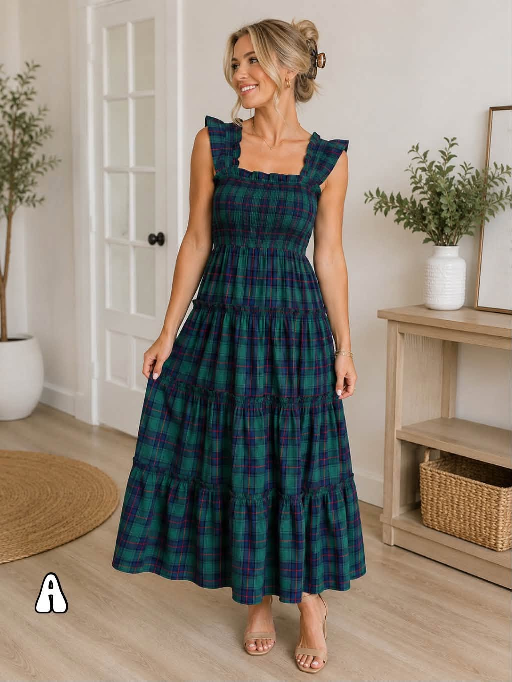 Green Plaid Ruffle Dress
