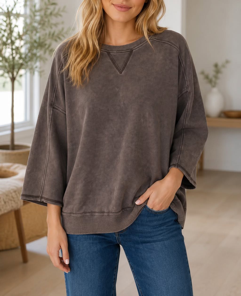 Brown Mineral Wash Cotton Top