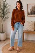 Blue Frayed Cropped Jeans