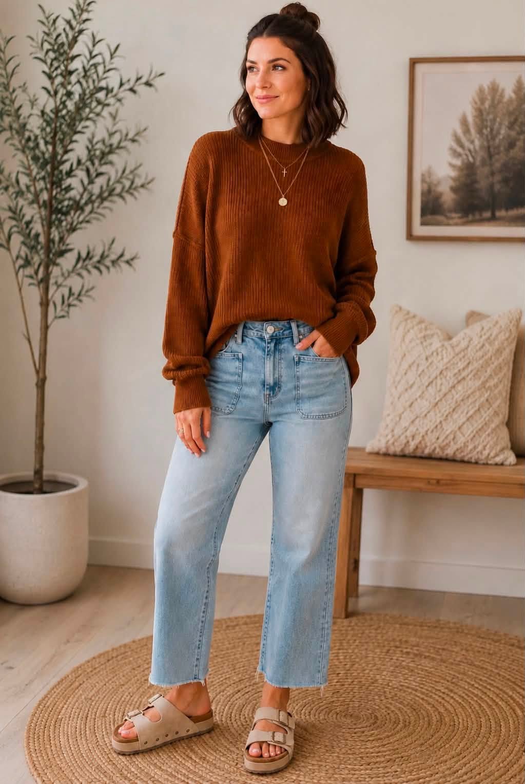 Blue Frayed Cropped Jeans