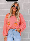 Pumpkin Embroidered Sweater