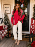 Red Patchwork Gingham Ribbed Top