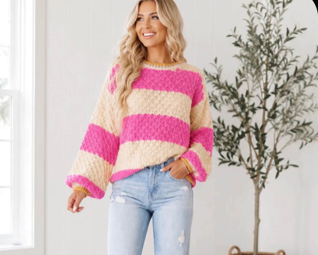 Striped Colorblock Texture Sweater