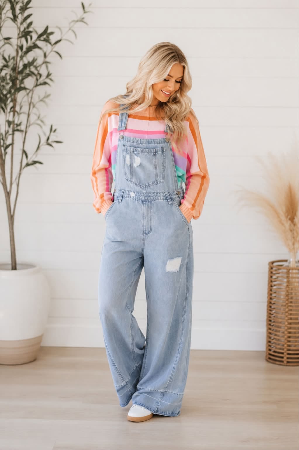 Blue Retro Distressed Jumpsuit