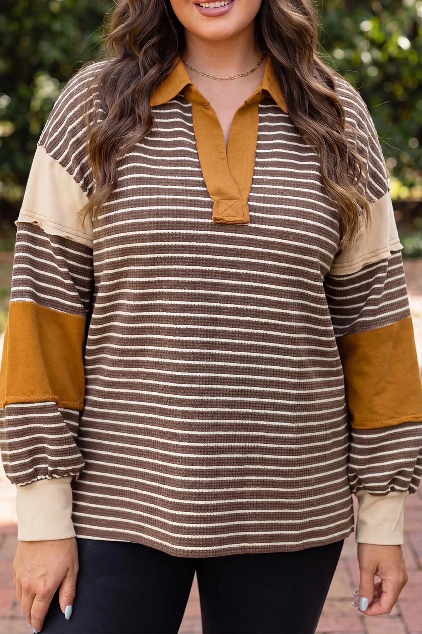 Brown Stripe Colorblock Top