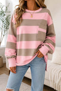 Pink Stripe Patch Pocket Sweatshirt