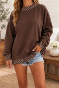 Brown Polka Dot Trim Sweatshirt