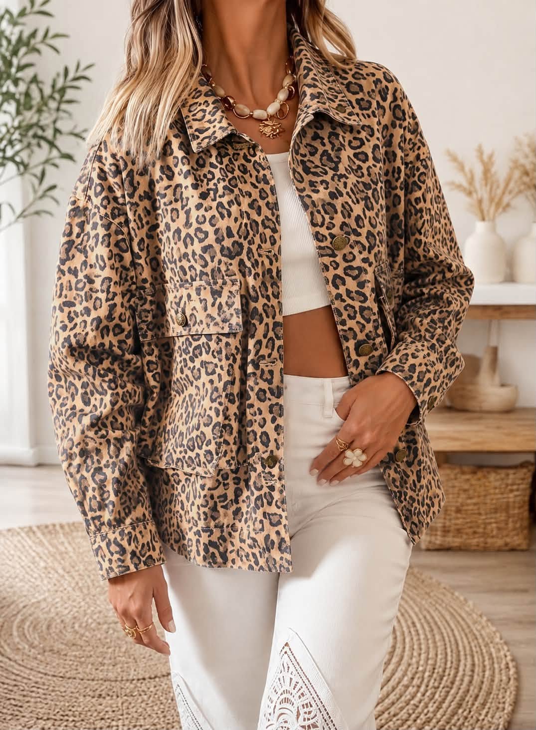 Leopard Pocket Denim Jacket