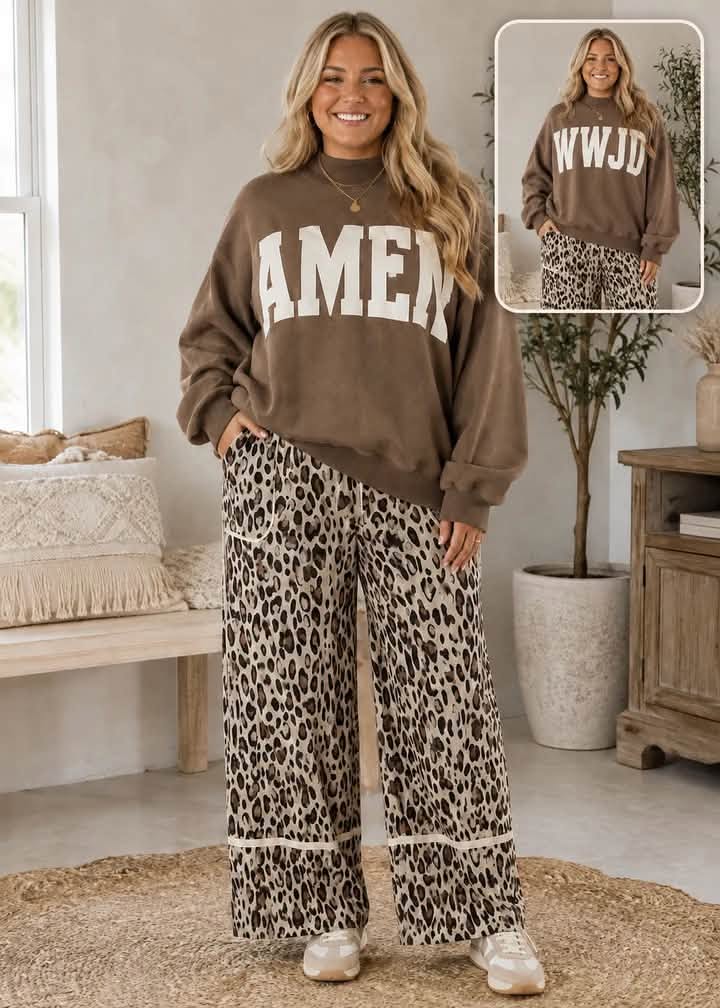 Khaki Exposed Seam Leopard Pants