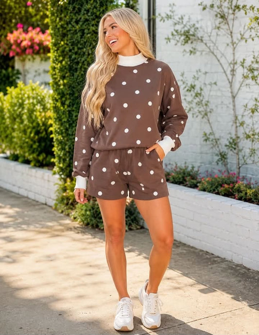 Brown Polka Dot Short Set