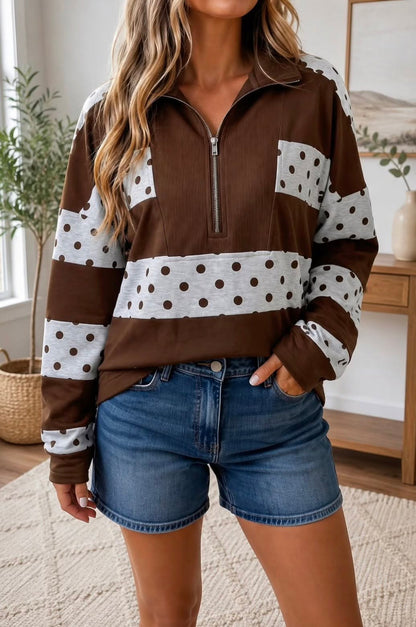 Stripe Polka Dot Quarter Zip