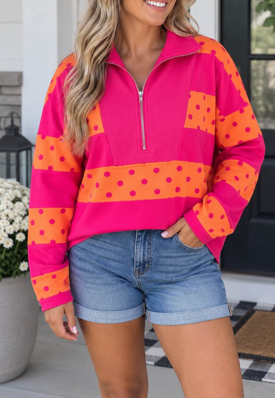 Stripe Polka Dot Quarter Zip