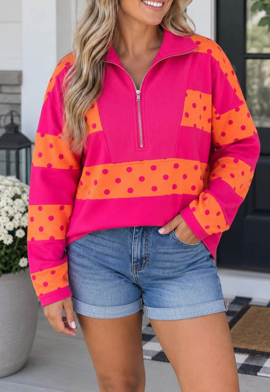 Stripe Polka Dot Quarter Zip