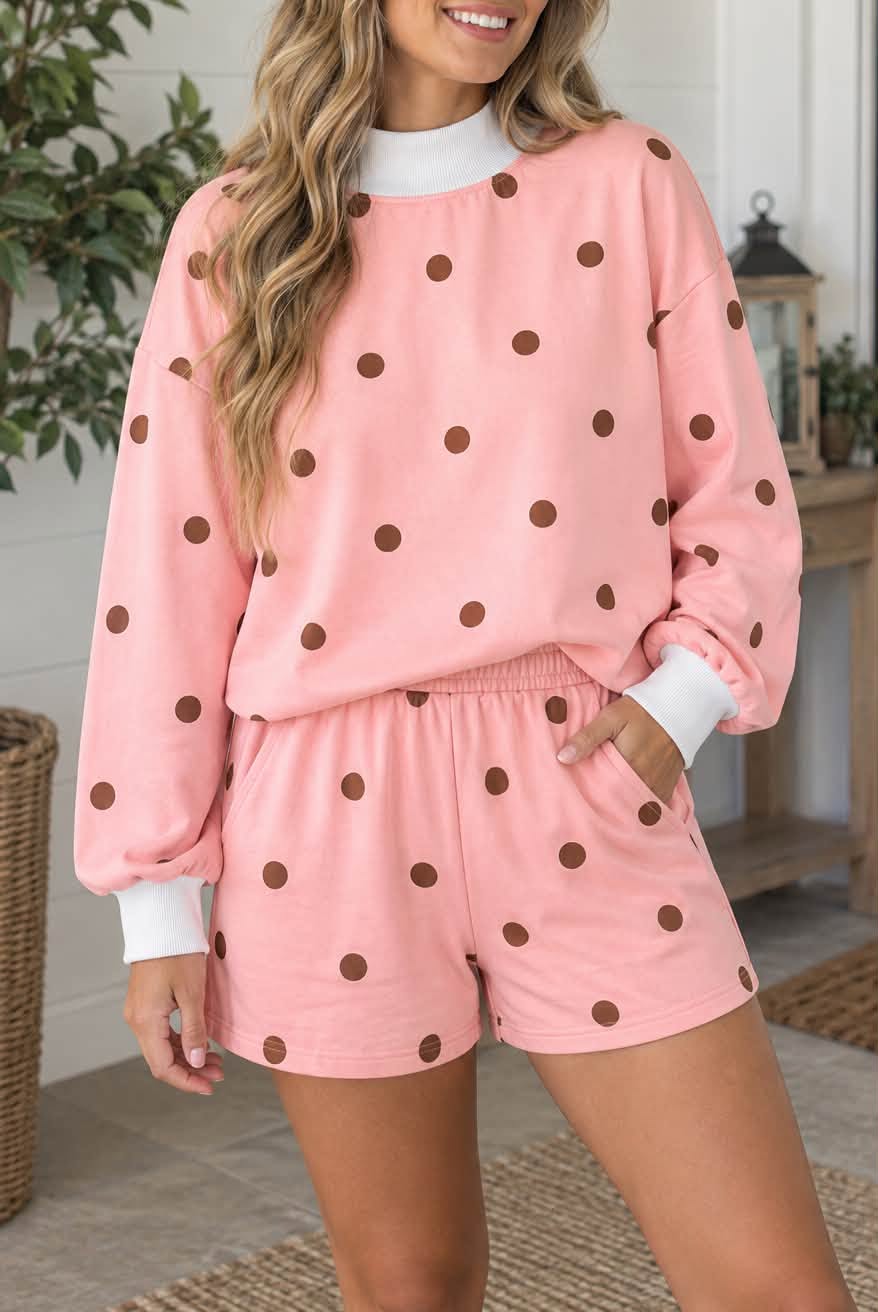 Pink Polka Dot Ribbed Trim Set