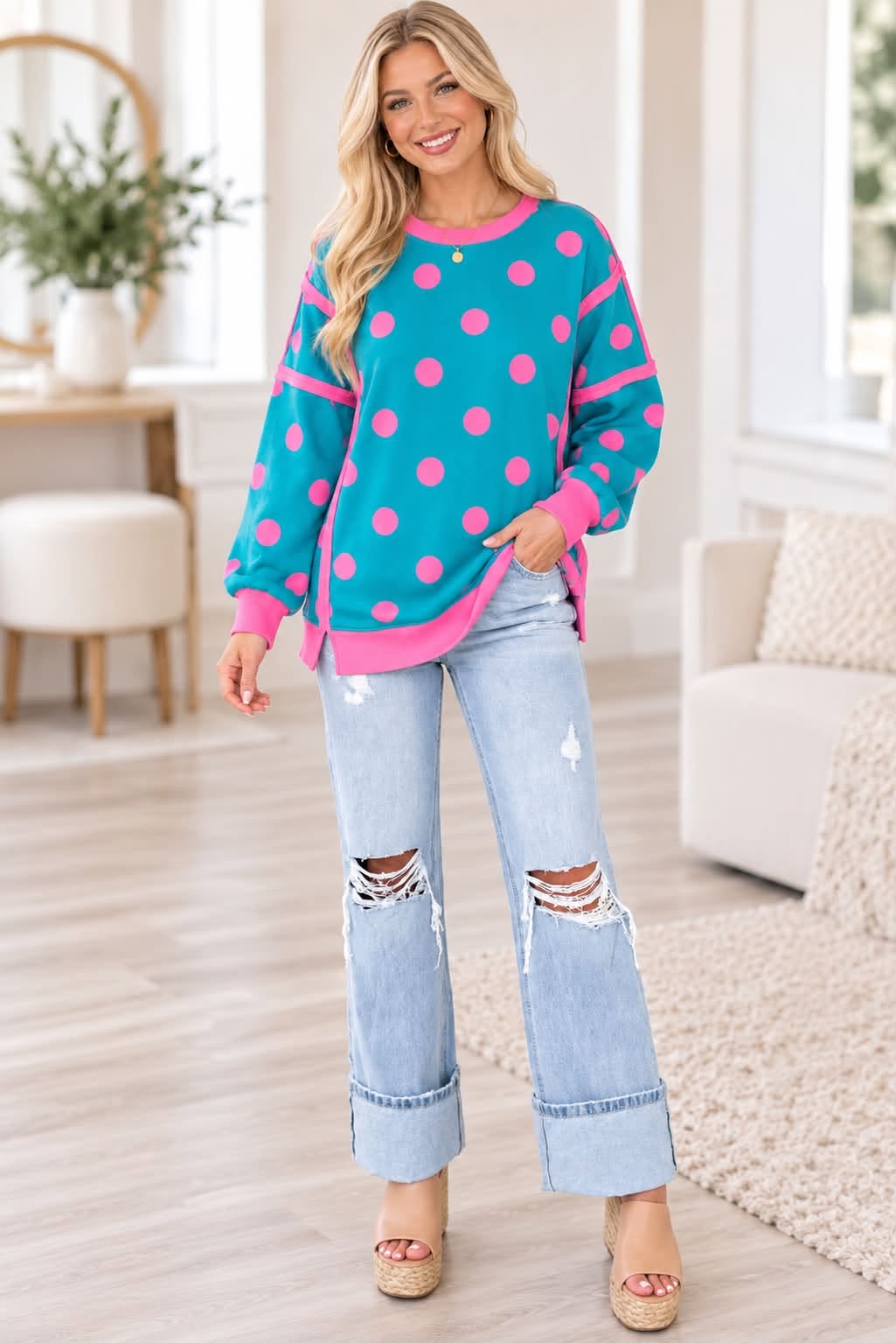 Blue Polka Dot Baggy Sweatshirt