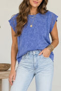 Mineral Blue Lace Sleeve Top