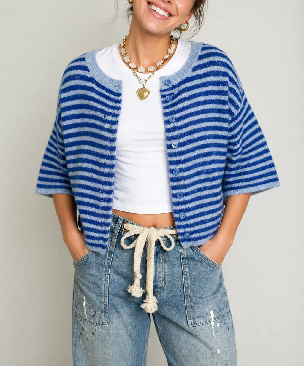 Blue Stripe Knit Sweater Cardigan