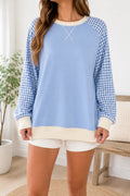 Blue Plaid Colorblock Sweatshirt