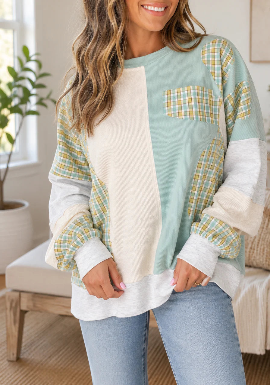 Blue Plaid Patchwork Top