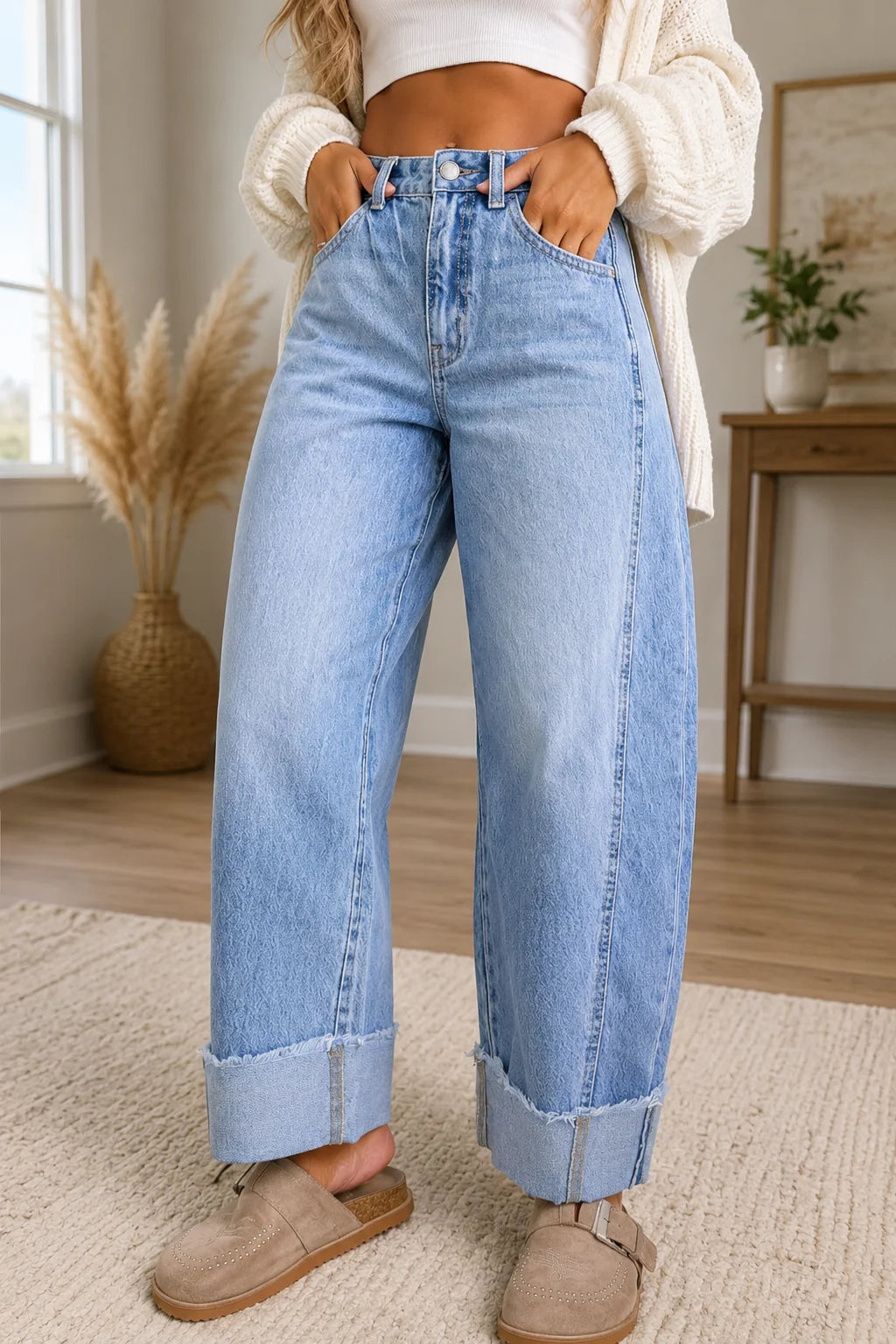 Raw Hem Ankle-Length Jeans