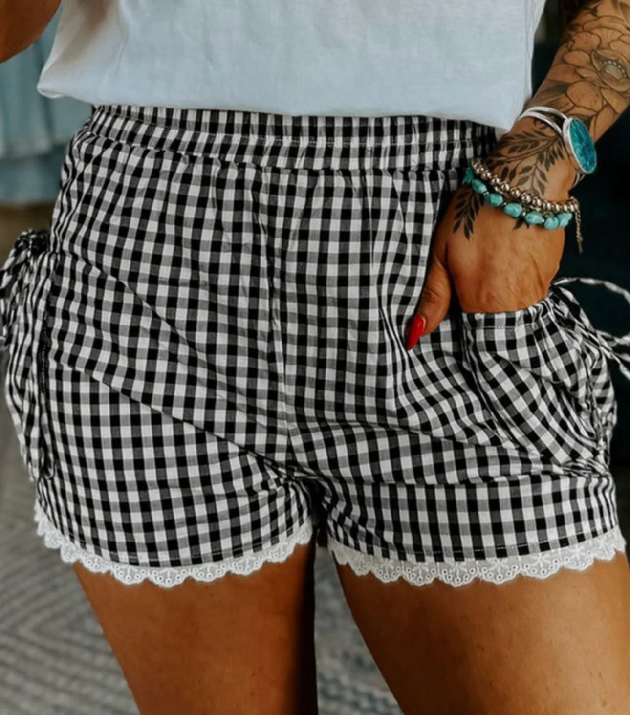 Black-Gingham Lace Shorties