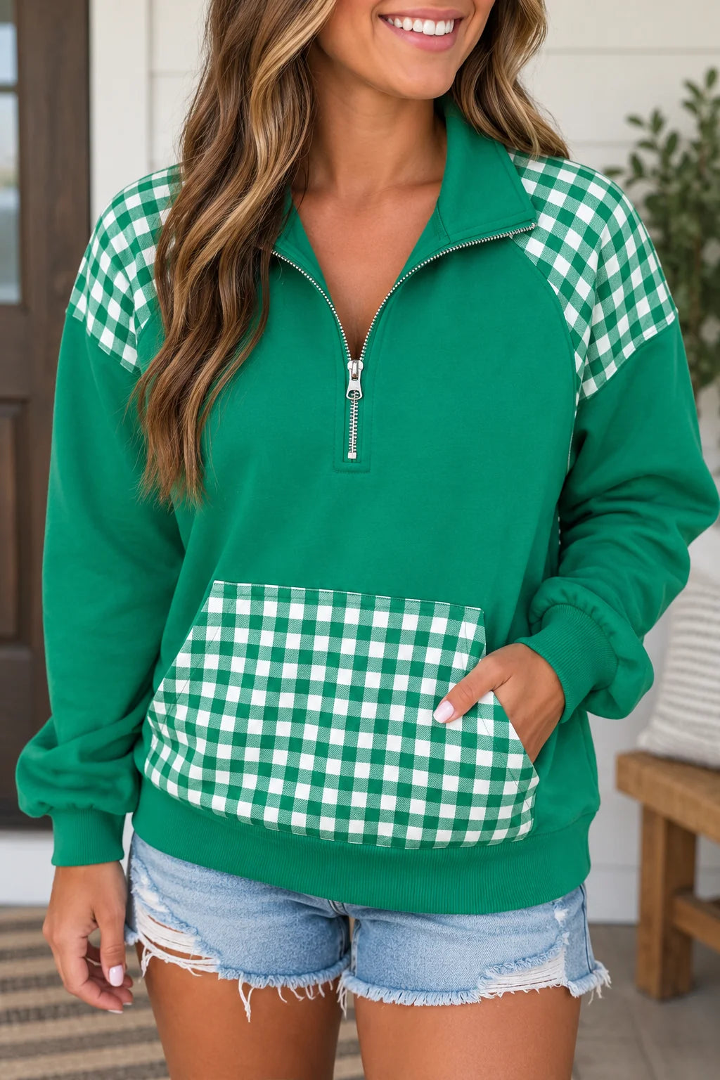 Patchwork Plaid Sweatshirt