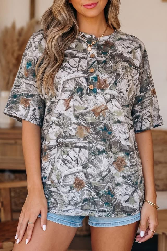 Camo Henley Top