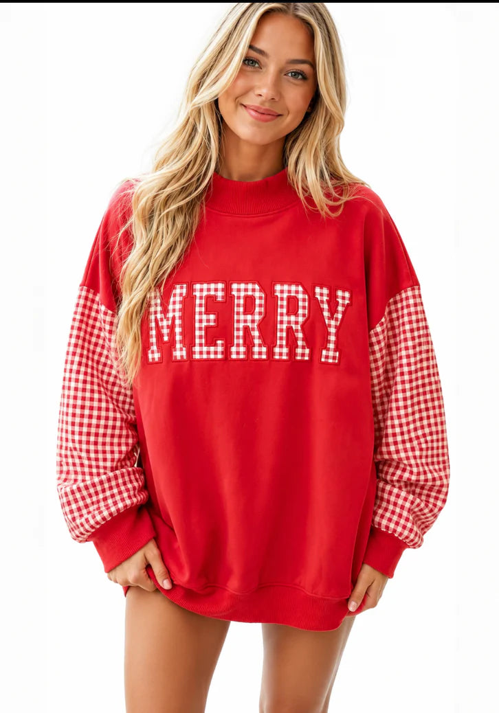 Gingham Plaid Oversized Pullover