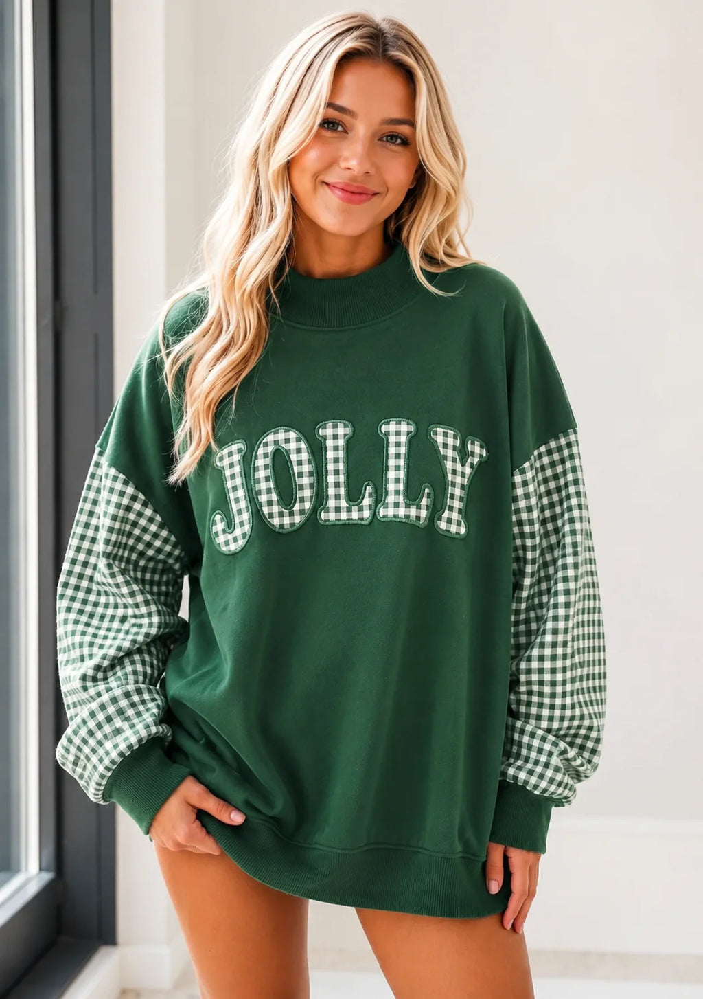 Gingham Plaid Oversized Pullover