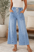 Blue Drawstring Ankle Length Jeans