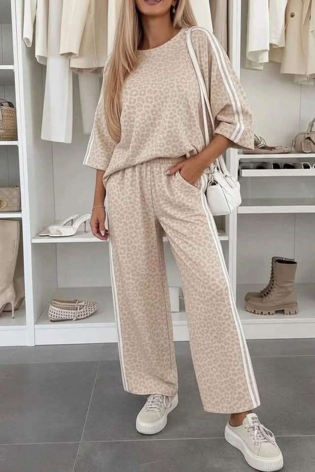 Leopard Varsity Stripe Pant Set