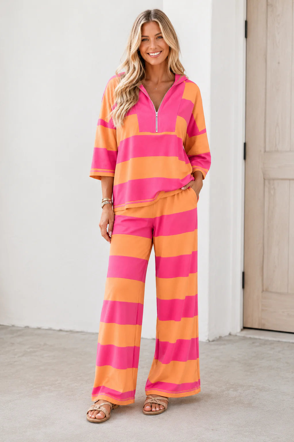 Orange Stripe Pants Set