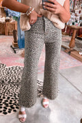 Leopard-Frayed High Waist Jeans