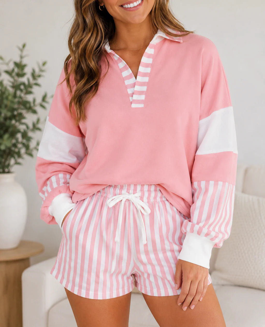 Pink Striped Colorblock Set