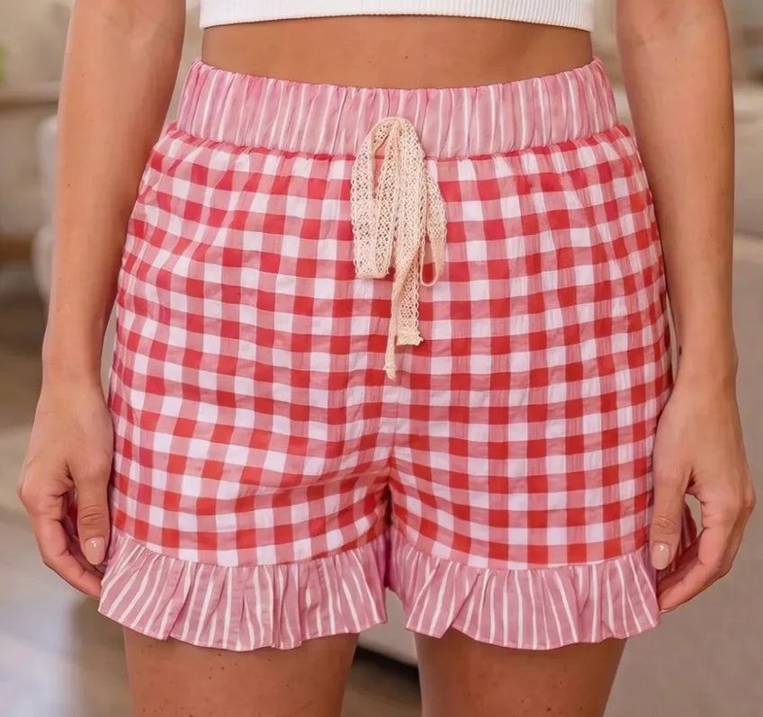 Red Gingham Ruffle Lace Shorties