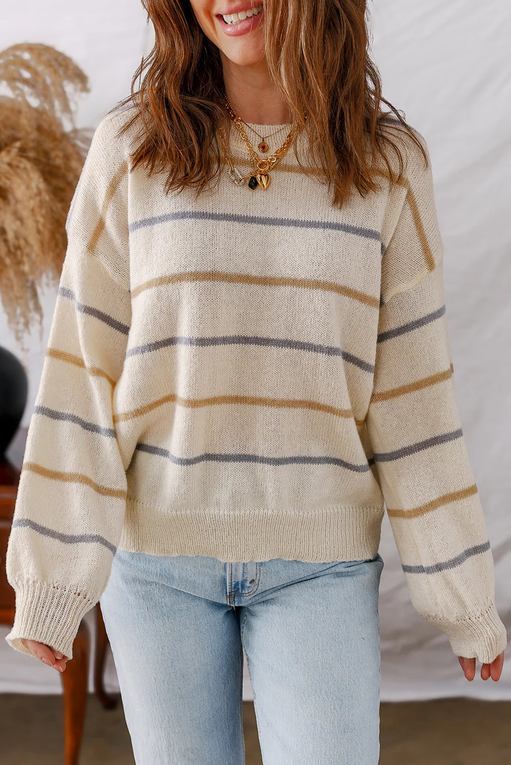 Striped Ribbed Edge Sweater
