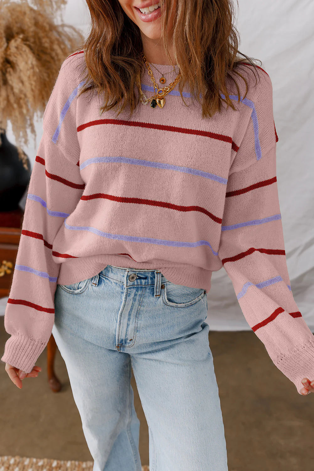Striped Ribbed Edge Sweater